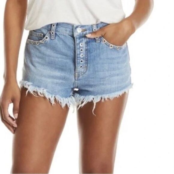 Free People distressed button fly denim shorts sz 27 - Picture 3 of 7